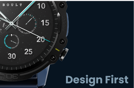 Smart Watch, "Design First" written on it. 