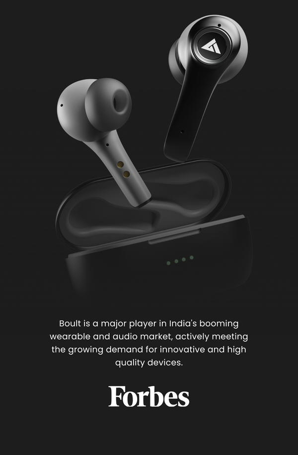 Boult Wireless earbuds product image with a praising quote from Forbes, Mobile.