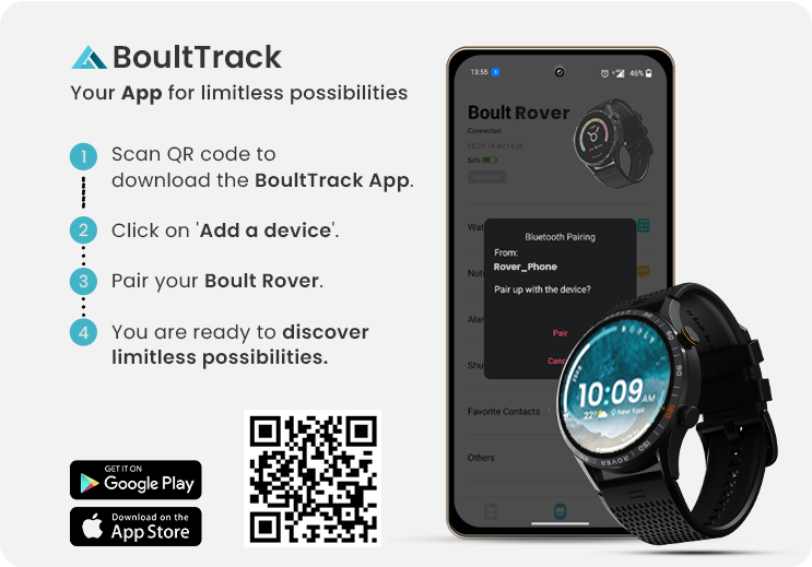 Boult Audio Rover 1.3″ HD AMOLED 600Nits Display with 3 Straps