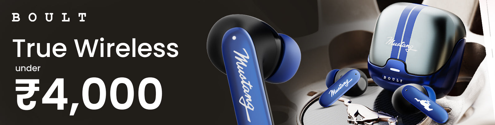 earbuds under 4000, featuring a sleek blue design with a premium charging case.