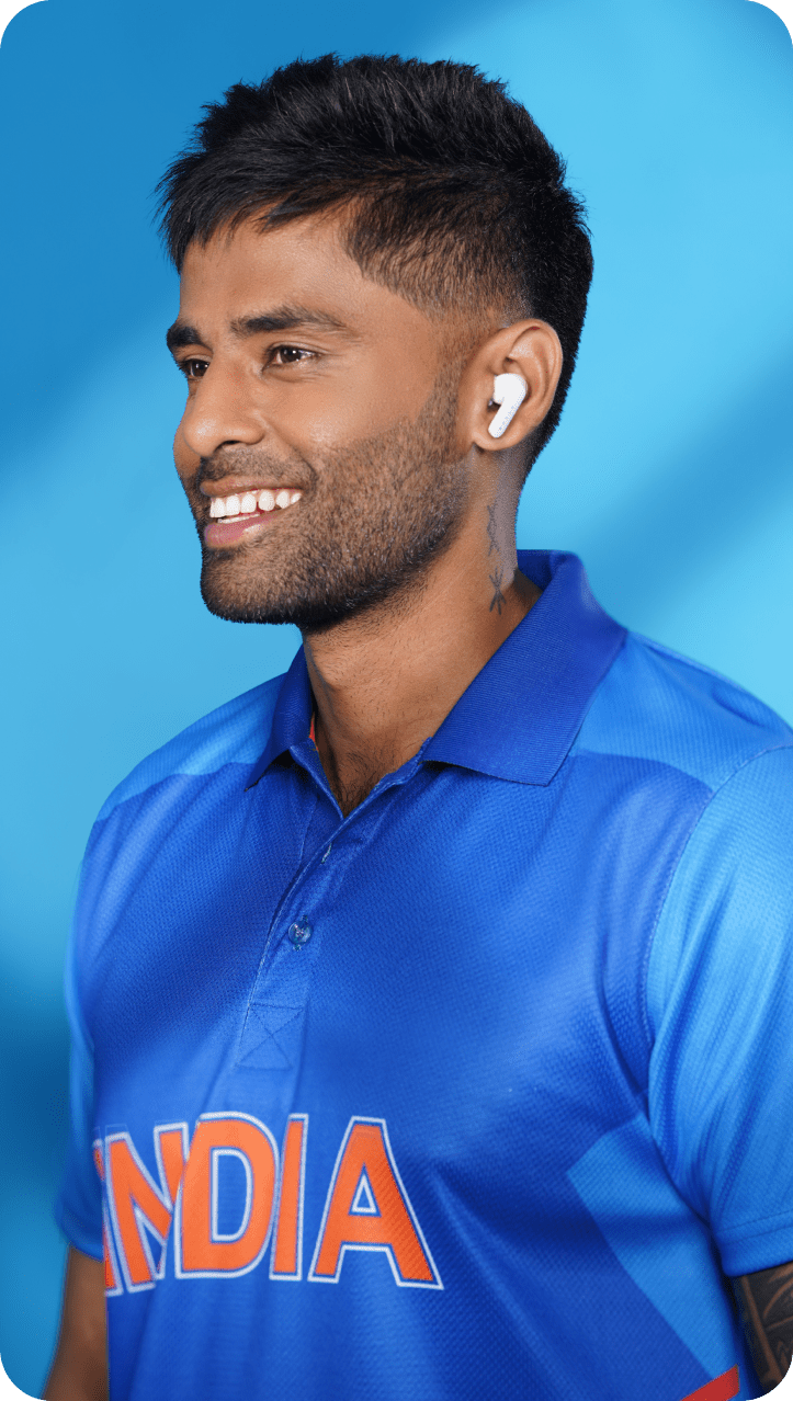 Indian Cricketer Surya Kumar Yadav wearing white z40 earbuds